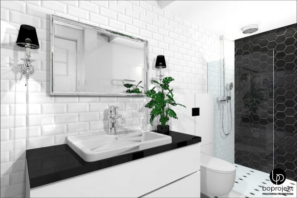 projekt łazienki łazienka glamour czarno biała