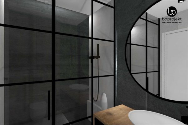 projekt łazienki łazienka loftowa czarna armatura w łazience