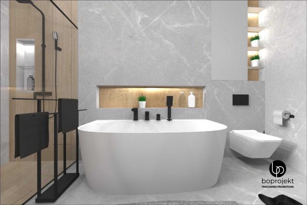 projekt łazienki łazienka z wanną przyścienną i prysznicem