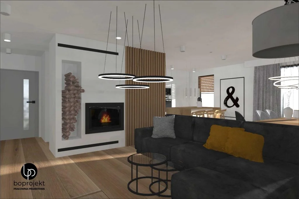 projektowanie wnetrz BoProjekt komminek w salonie
